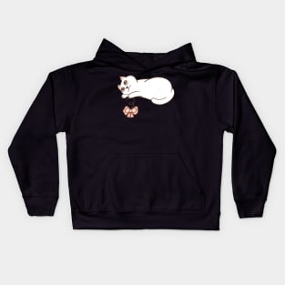 Cute white cat with bow Kids Hoodie